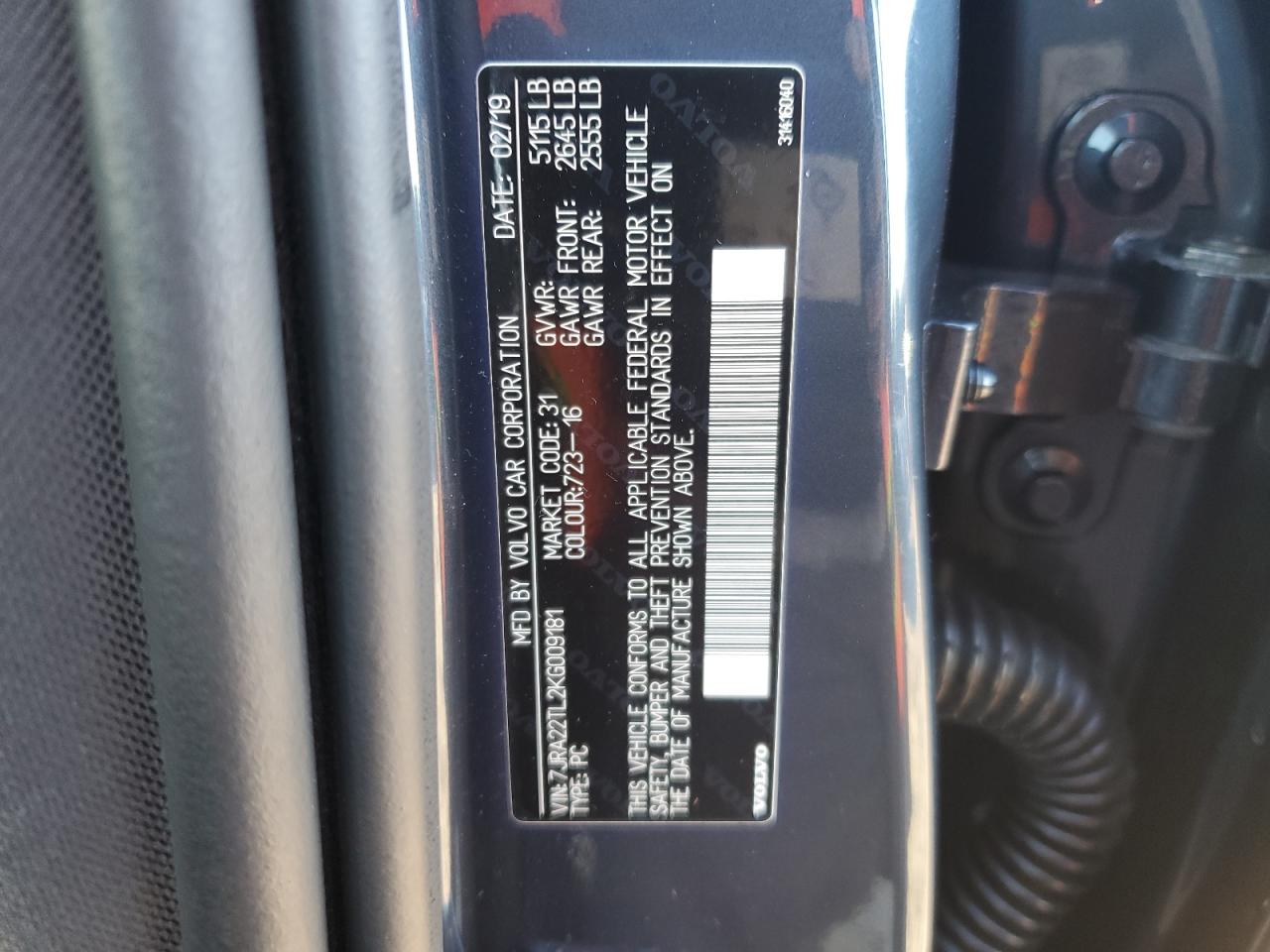 2019 Volvo S60 T6 Inscription VIN: 7JRA22TL2KG009181 Lot: 82417255