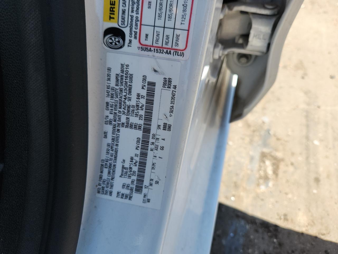 2016 Ford Fiesta S VIN: 3FADP4AJ3GM165016 Lot: 82228285