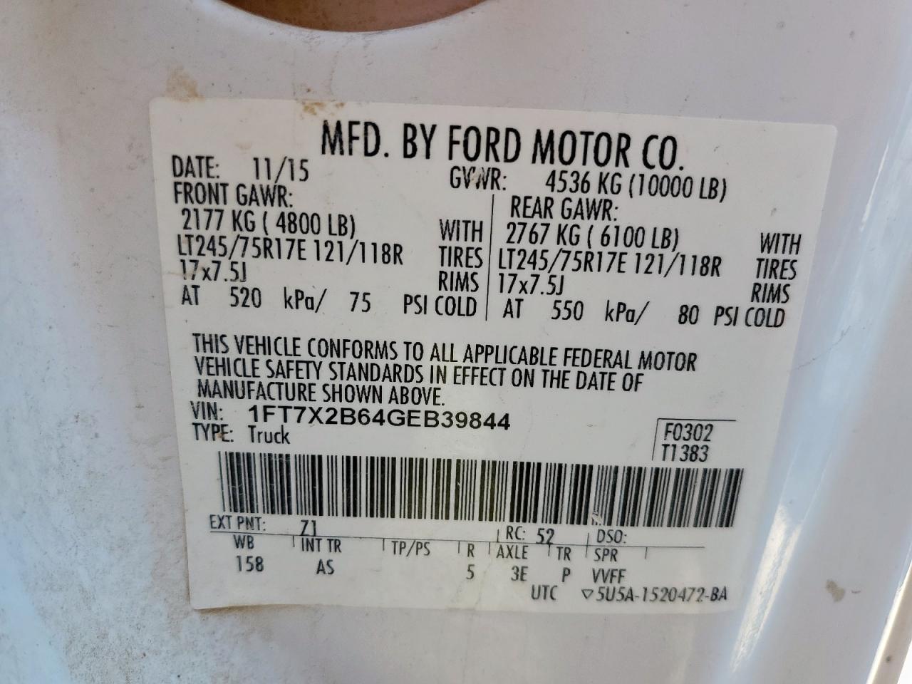 2016 Ford F250 Super Duty VIN: 1FT7X2B64GEB39844 Lot: 84214285