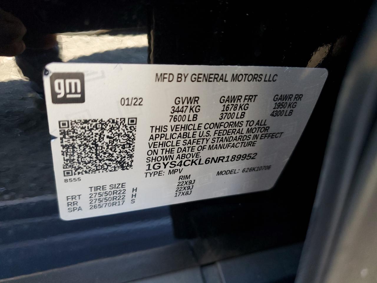 2022 Cadillac Escalade Premium Luxury VIN: 1GYS4CKL6NR189952 Lot: 84603585