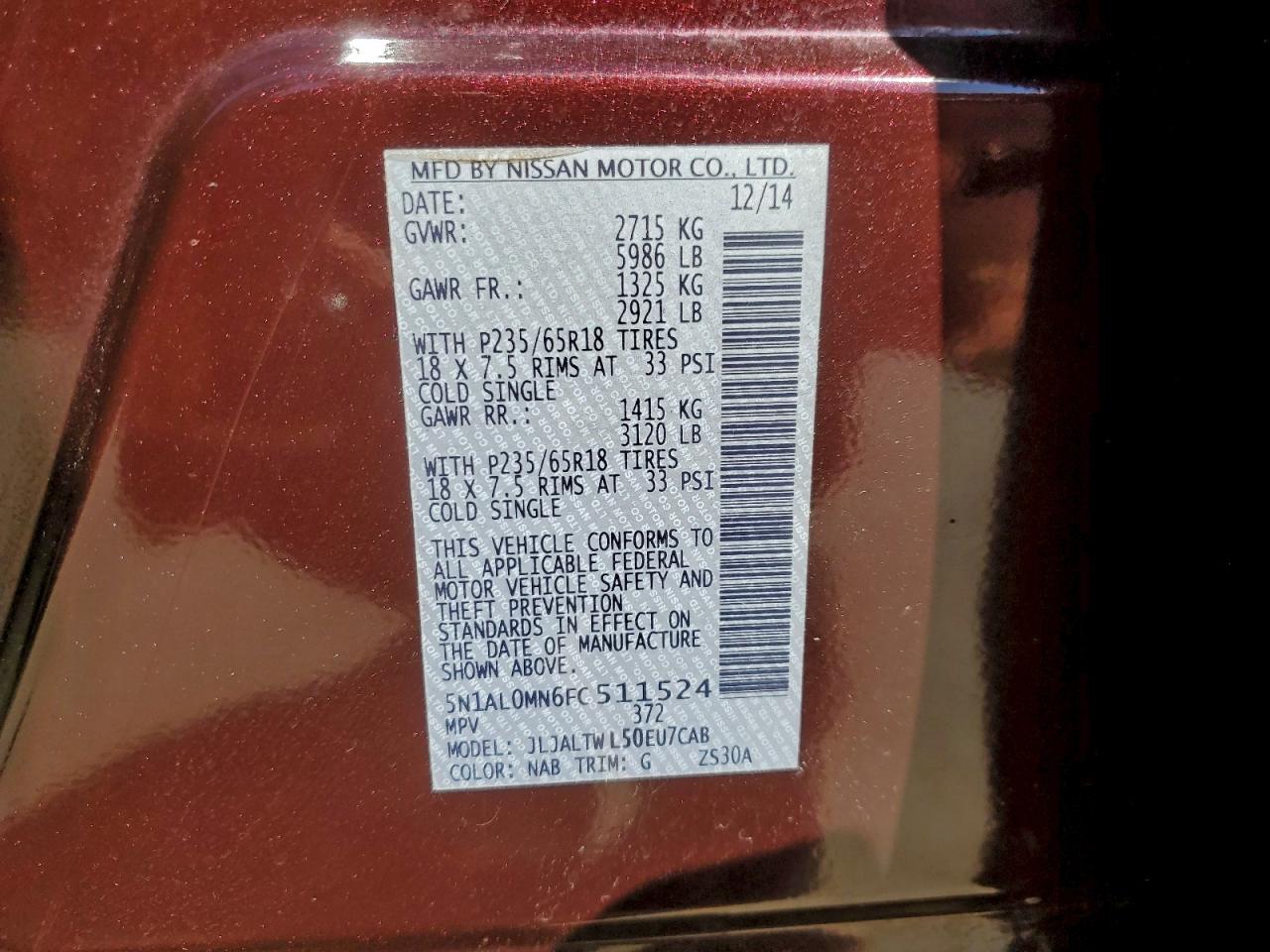 2015 Infiniti Qx60 VIN: 5N1AL0MN6FC511524 Lot: 90455775