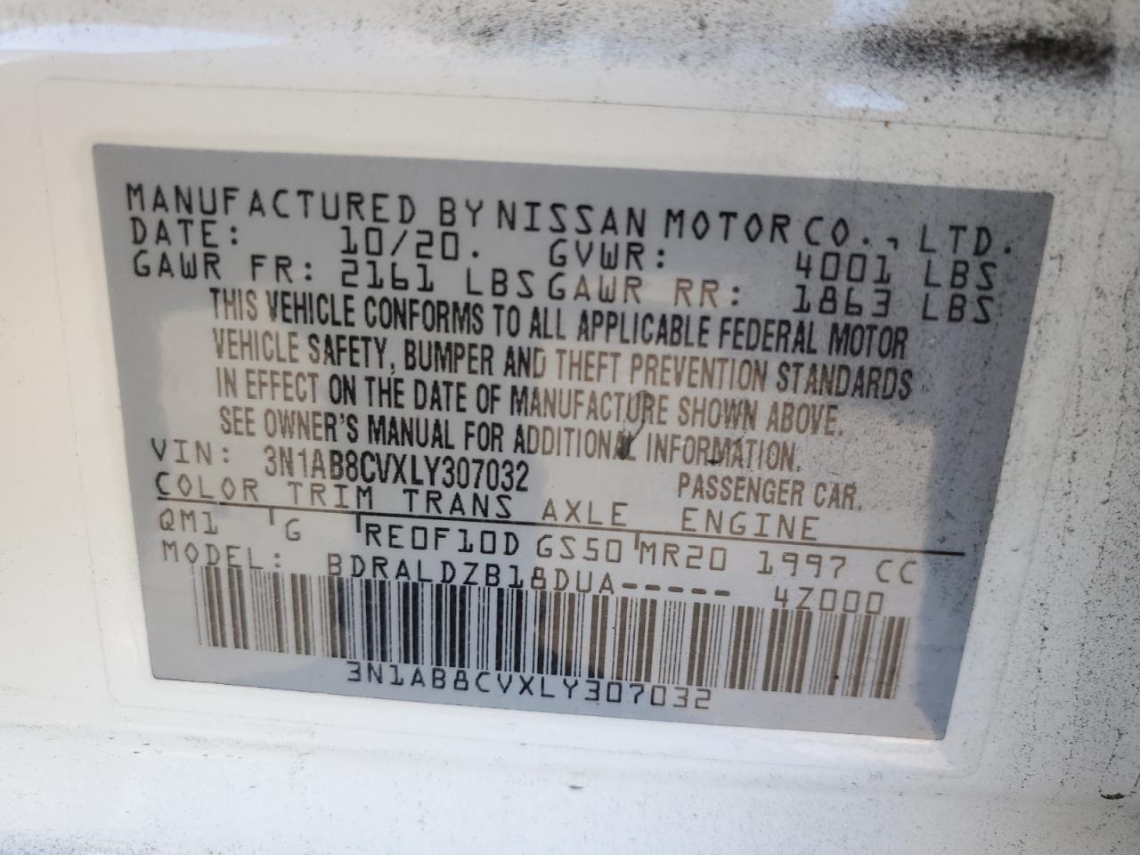 2020 Nissan Sentra Sv VIN: 3N1AB8CVXLY307032 Lot: 85117435