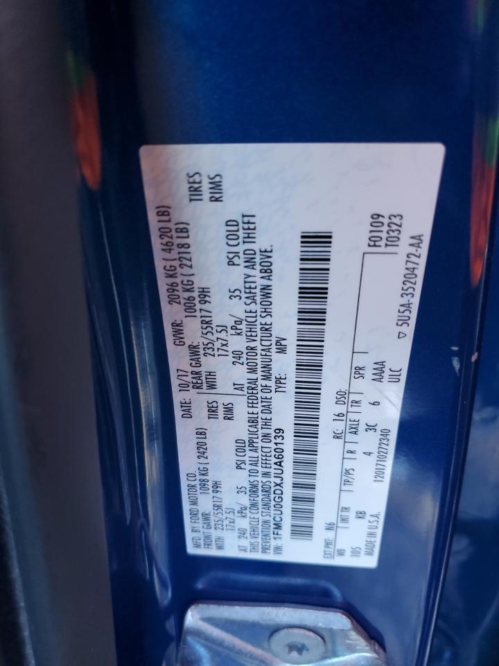 2018 Ford Escape Se VIN: 1FMCU0GDXJUA60139 Lot: 82719925