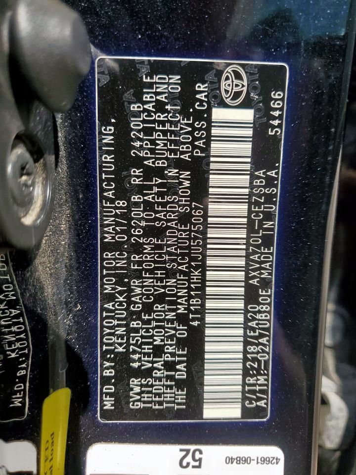 2018 Toyota Camry L VIN: 4T1B11HK1JU575067 Lot: 86090145