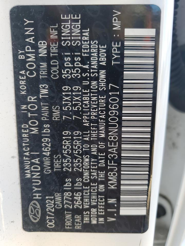 2022 Hyundai Tucson N Line VIN: KM8JF3AE8NU096017 Lot: 84563495