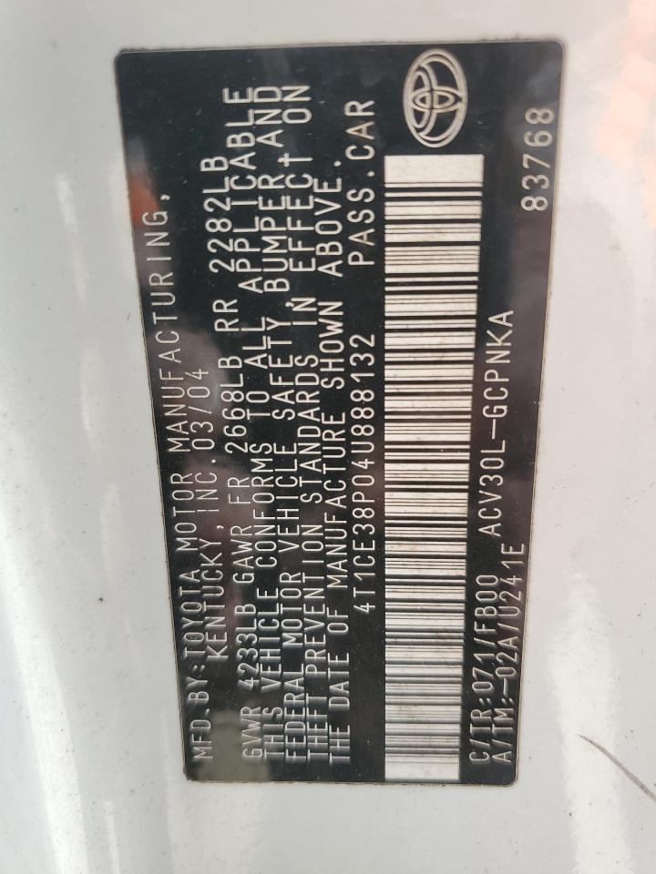 2004 Toyota Camry Solara Se VIN: 4T1CE38P04U888132 Lot: 86500565