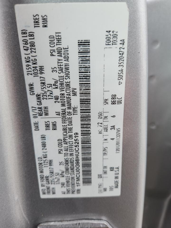 2017 Ford Escape Se VIN: 1FMCU0G98HUC52519 Lot: 82314275