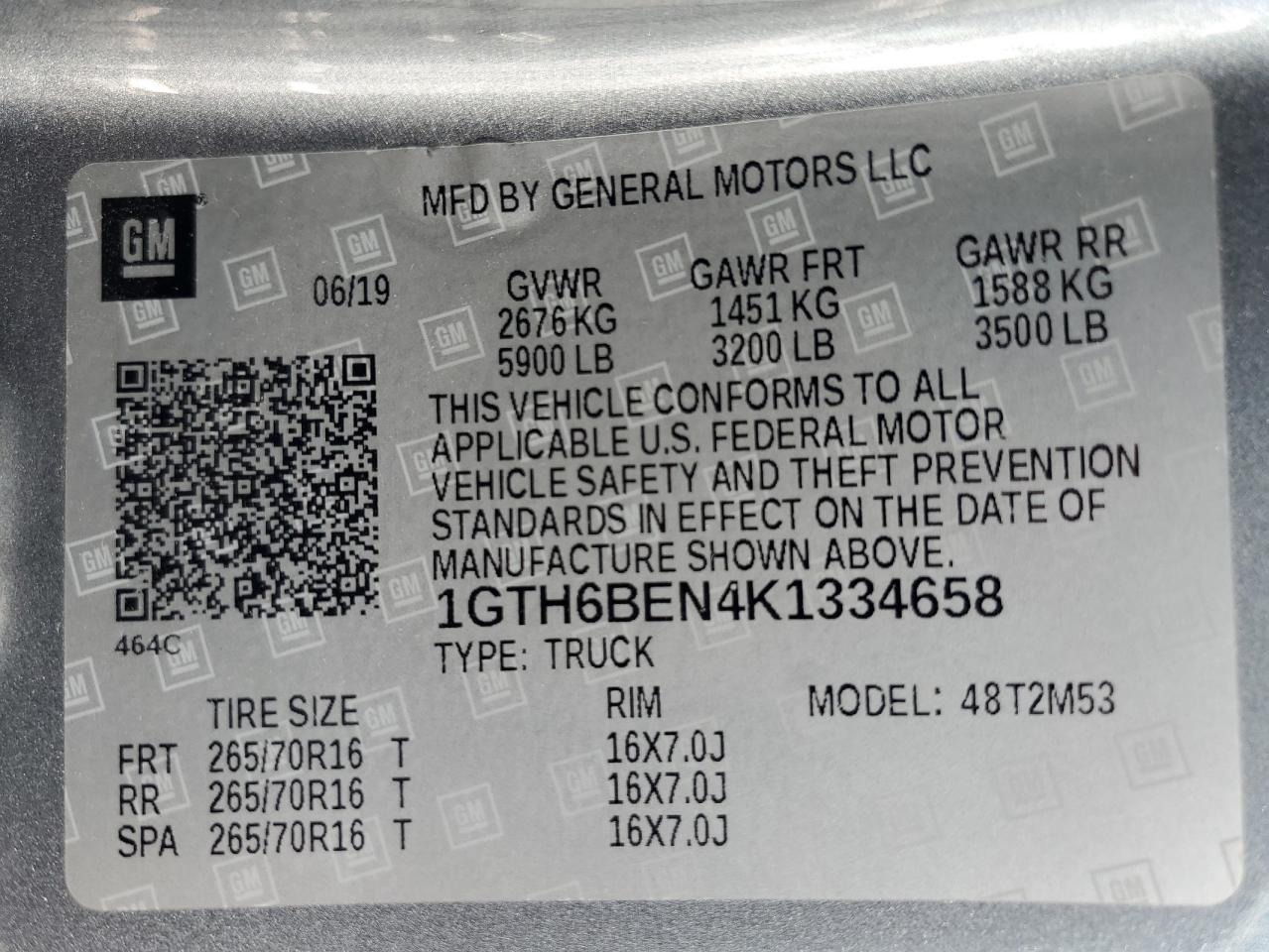 2019 GMC Canyon VIN: 1GTH6BEN4K1334658 Lot: 82113225