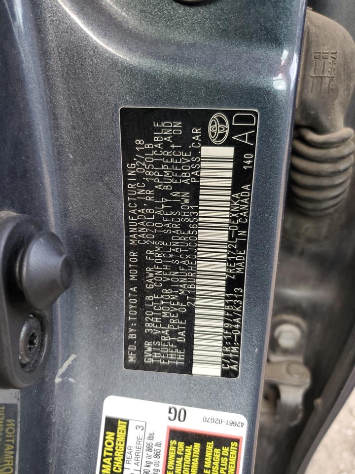 2018 Toyota Corolla L VIN: 2T1BURHE0JC056531 Lot: 84961095