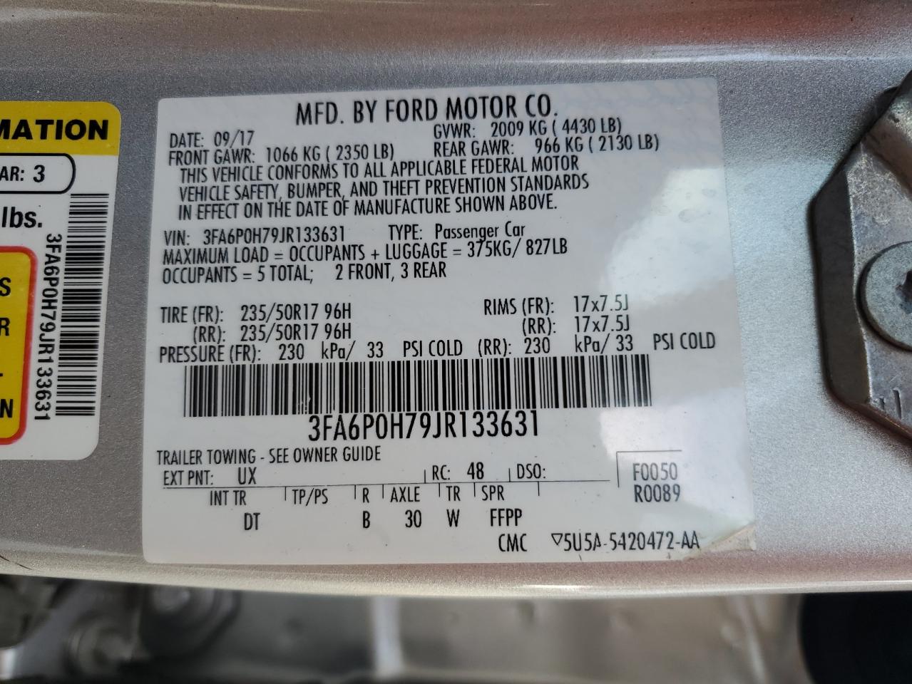 2018 Ford Fusion Se VIN: 3FA6P0H79JR133631 Lot: 85257975