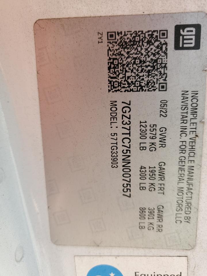 2022 GMC Savana Cut - Box Truck VIN: 7GZ37TC75NN007557 Lot: 85123765