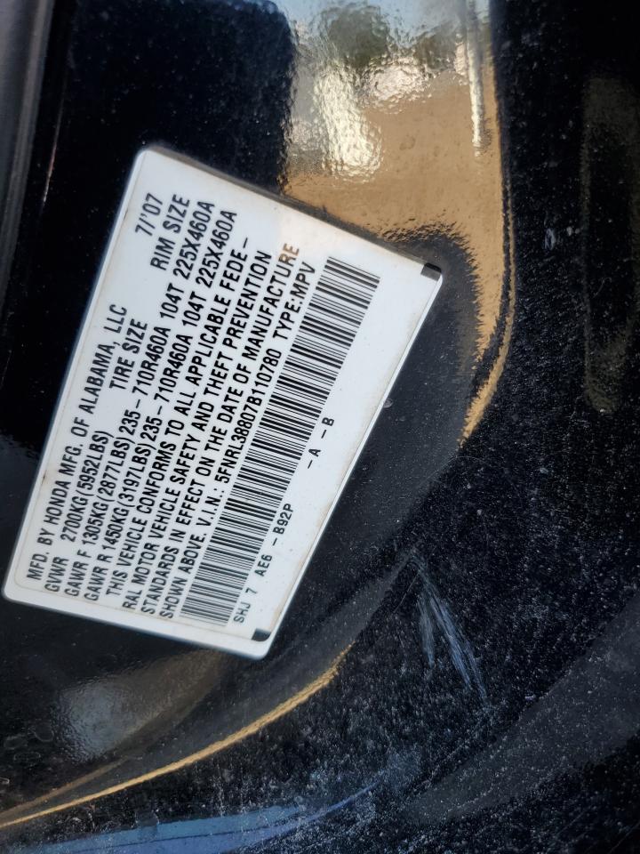 2007 Honda Odyssey Touring VIN: 5FNRL38807B110780 Lot: 81973585