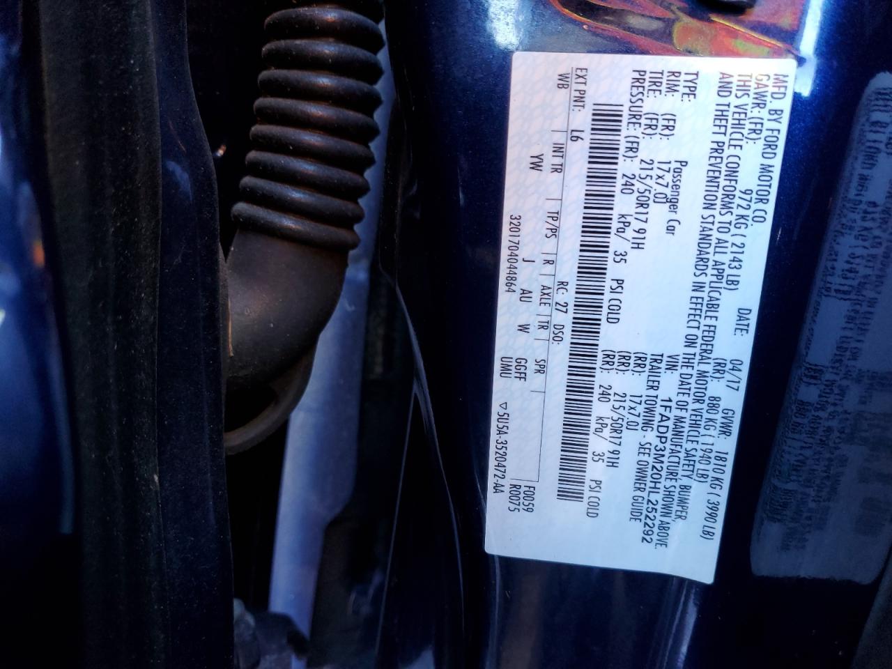 2017 Ford Focus Sel VIN: 1FADP3M20HL252292 Lot: 84957455