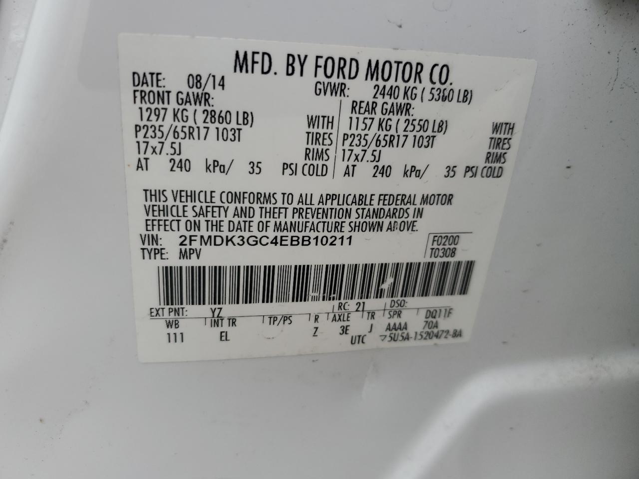 2014 Ford Edge Se VIN: 2FMDK3GC4EBB10211 Lot: 90071475