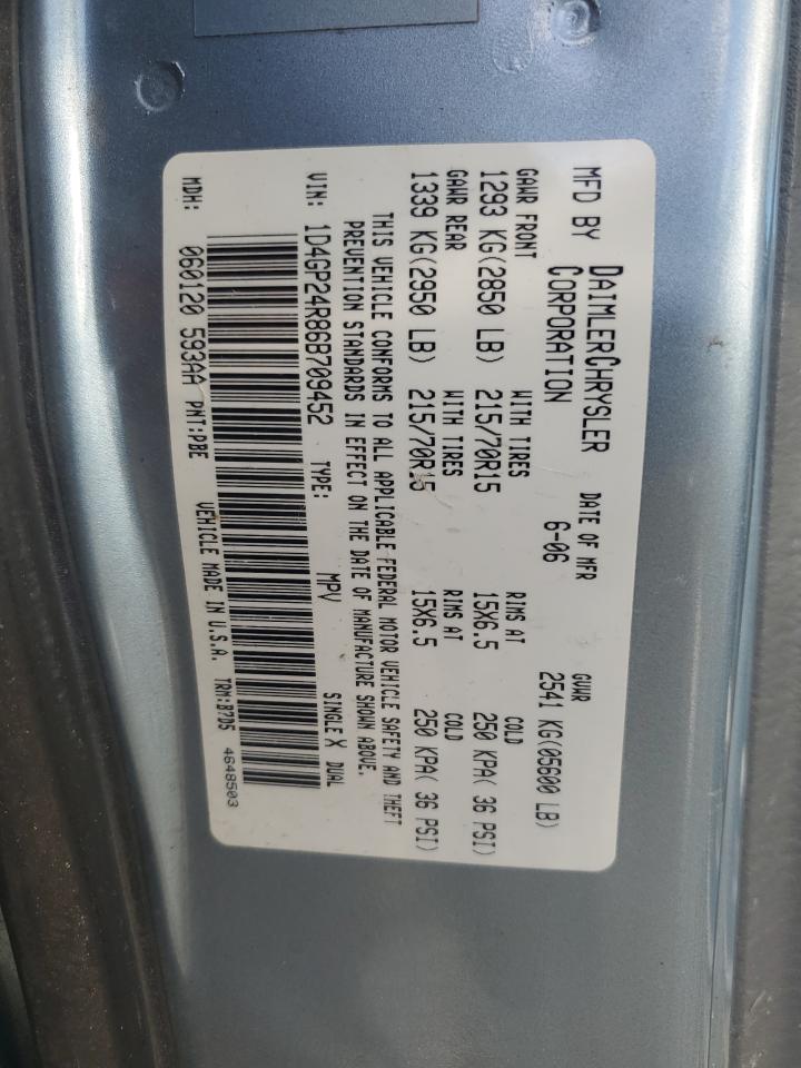 2006 Dodge Grand Caravan Se VIN: 1D4GP24R86B709452 Lot: 85306495