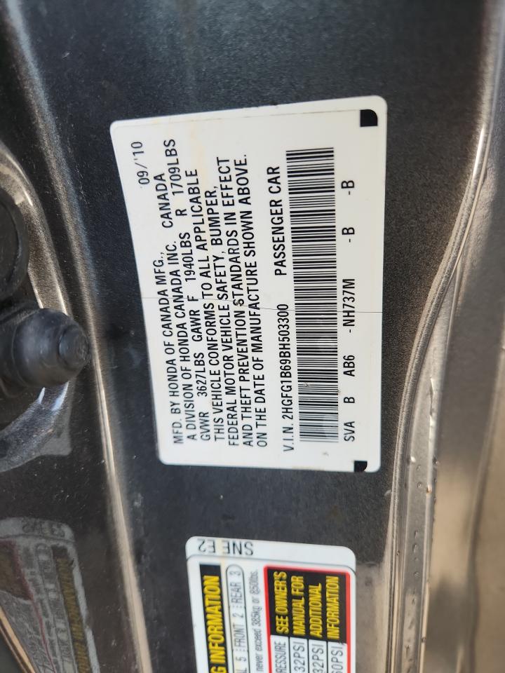 2011 Honda Civic Lx VIN: 2HGFG1B69BH503300 Lot: 84617795