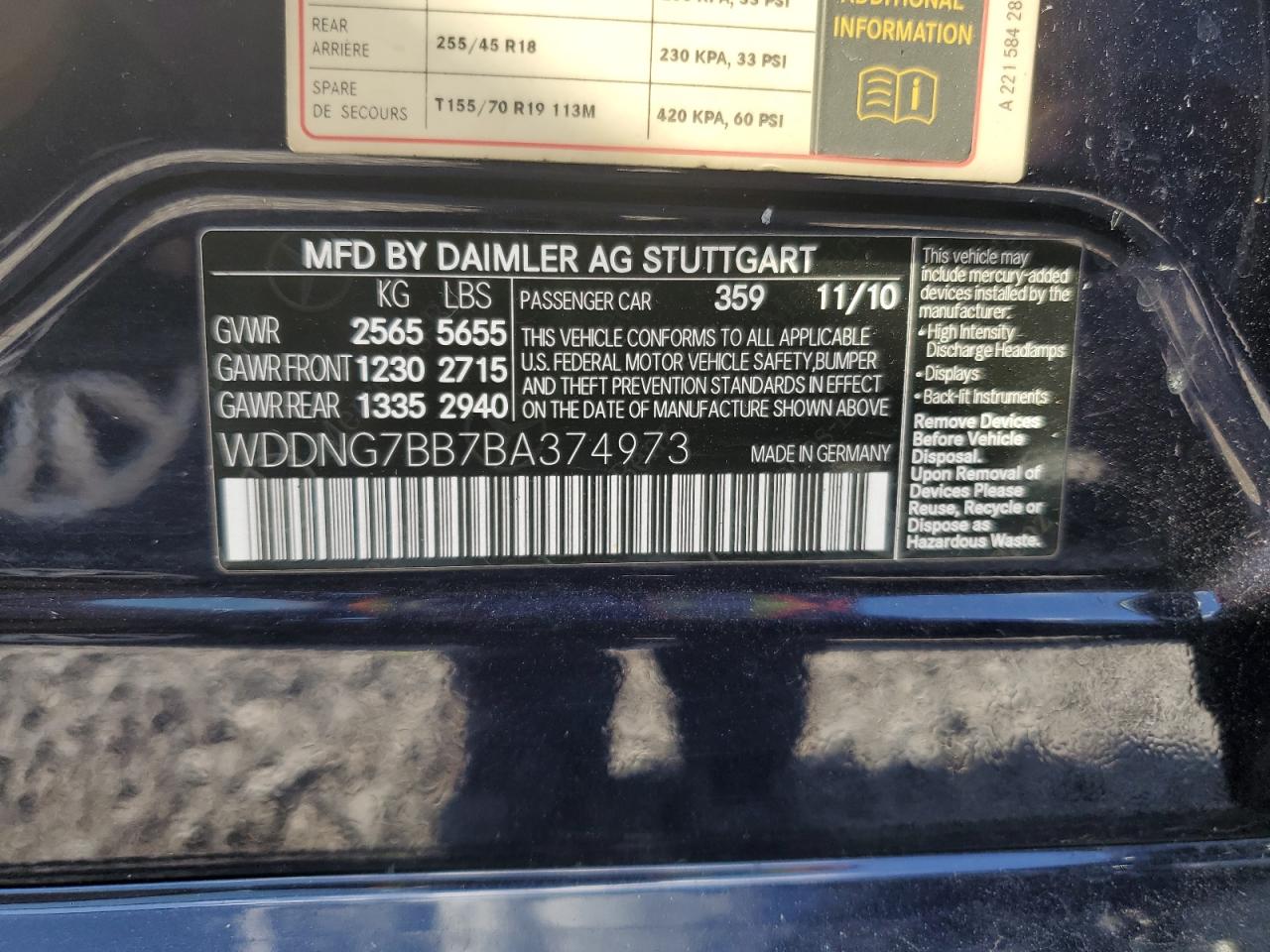 2011 Mercedes-Benz S 550 VIN: WDDNG7BB7BA374973 Lot: 81963815