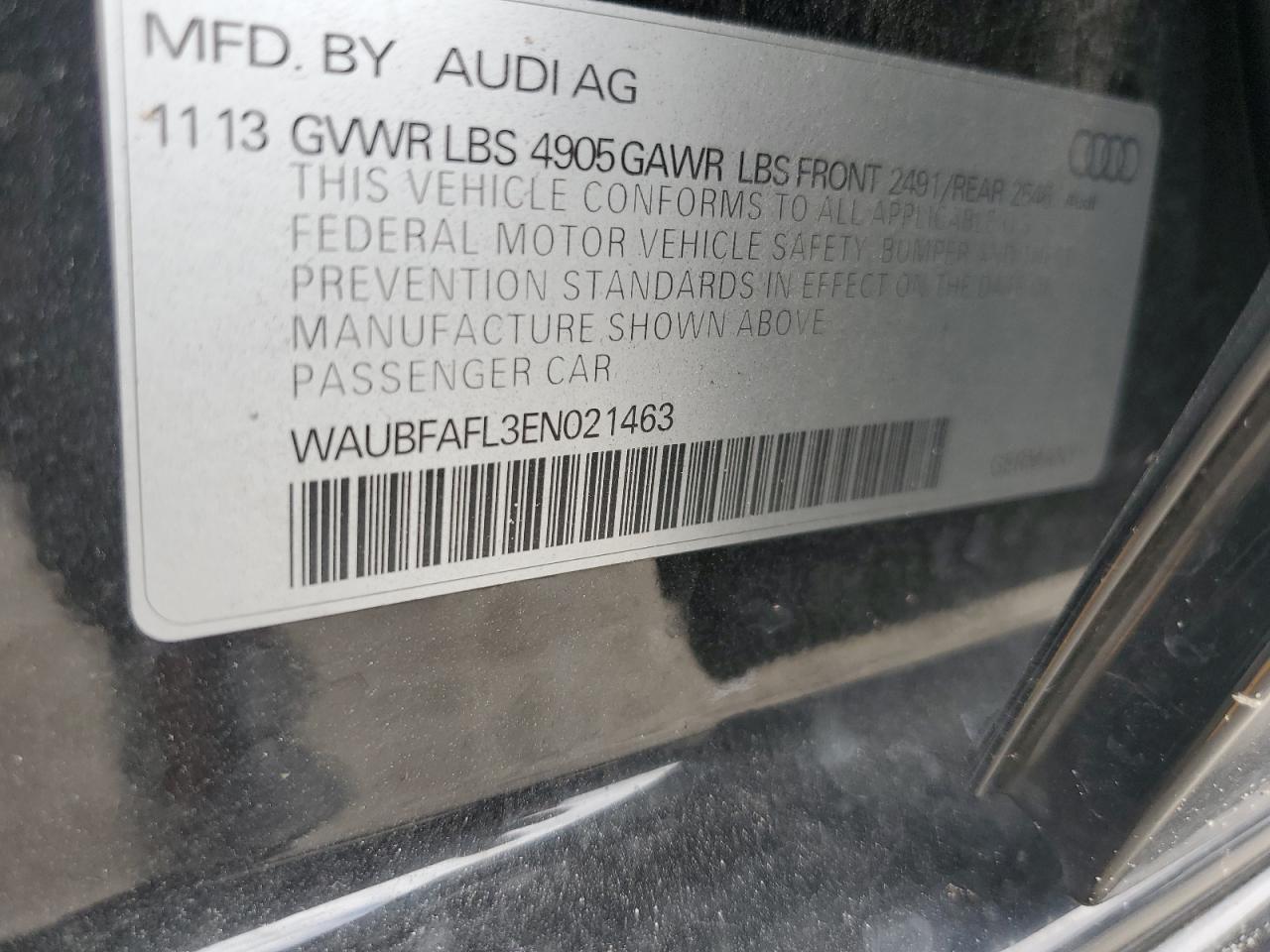 2014 Audi A4 Premium VIN: WAUBFAFL3EN021463 Lot: 85743465