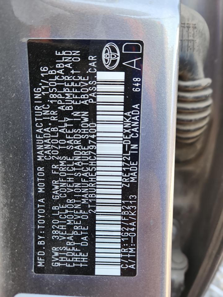 2017 Toyota Corolla L VIN: 2T1BURHE5HC797400 Lot: 81884735