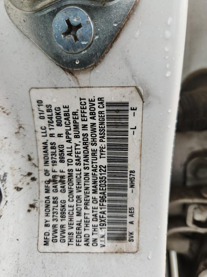 2010 Honda Civic Exl VIN: 19XFA1F96AE035122 Lot: 85761545