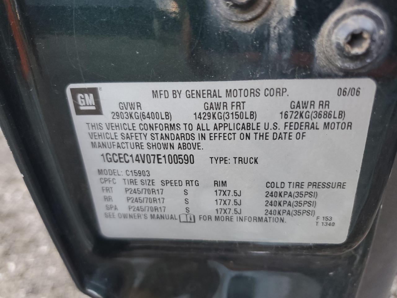 2007 Chevrolet Silverado C1500 Classic VIN: 1GCEC14V07E100590 Lot: 82278885