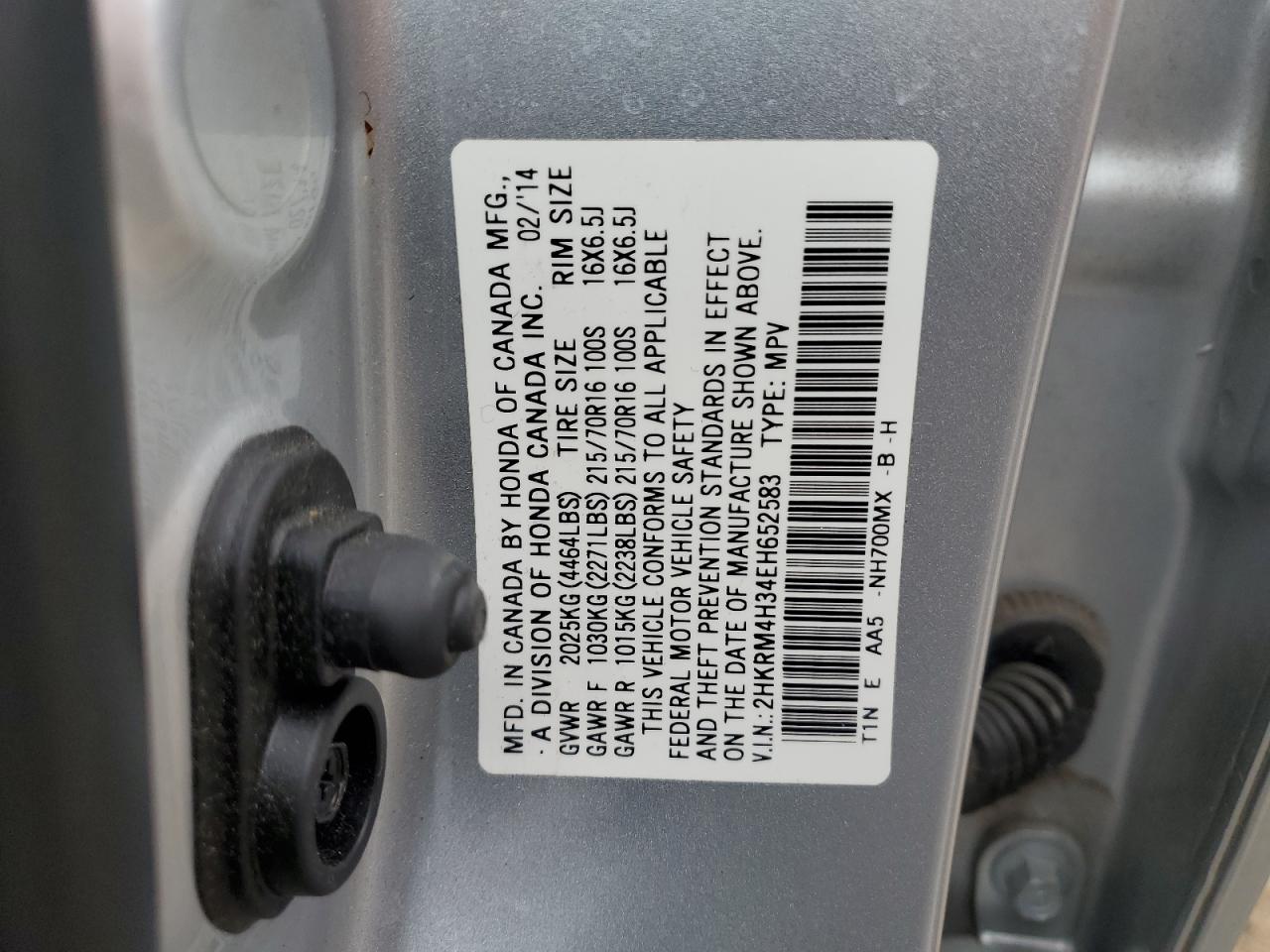 2014 Honda Cr-V Lx VIN: 2HKRM4H34EH652583 Lot: 85189245