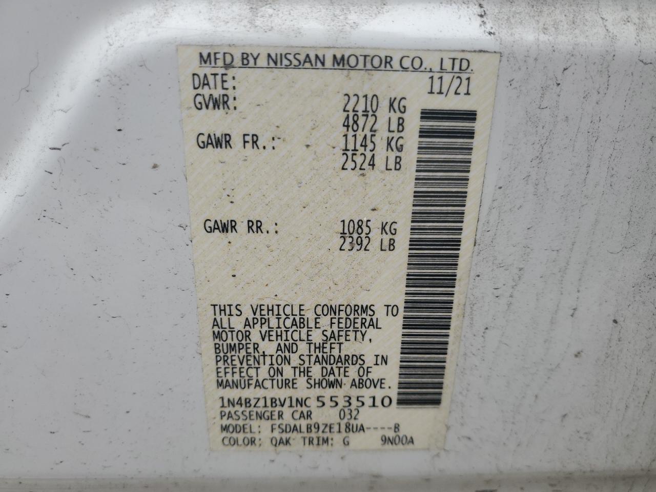 2022 Nissan Leaf S Plus VIN: 1N4BZ1BV1NC553510 Lot: 89813475