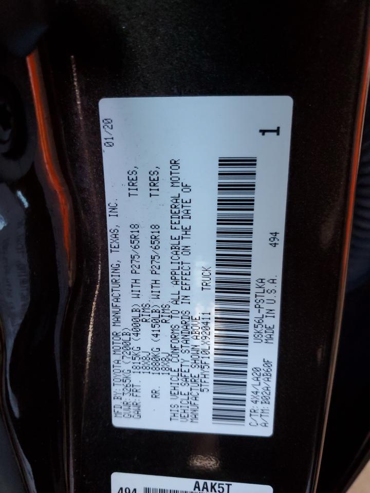 2020 Toyota Tundra Crewmax Limited VIN: 5TFHY5F10LX920411 Lot: 85087435