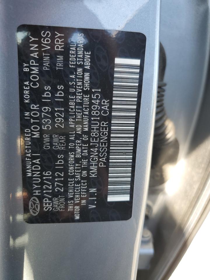 2017 Genesis G80 Base VIN: KMHGN4JE8HU189451 Lot: 86619305