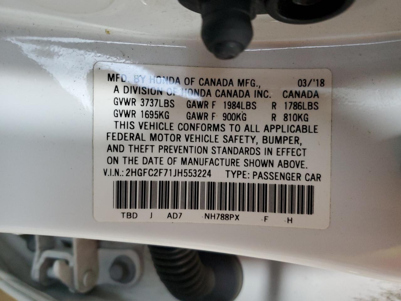 2018 Honda Civic Ex VIN: 2HGFC2F71JH553224 Lot: 85197465