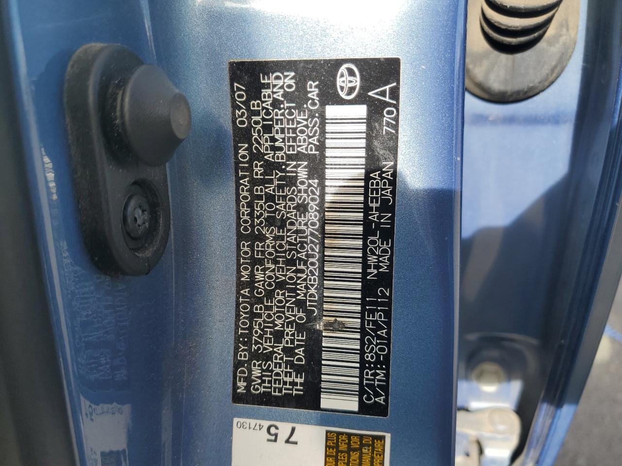 2007 Toyota Prius VIN: JTDKB20U277089024 Lot: 81872425