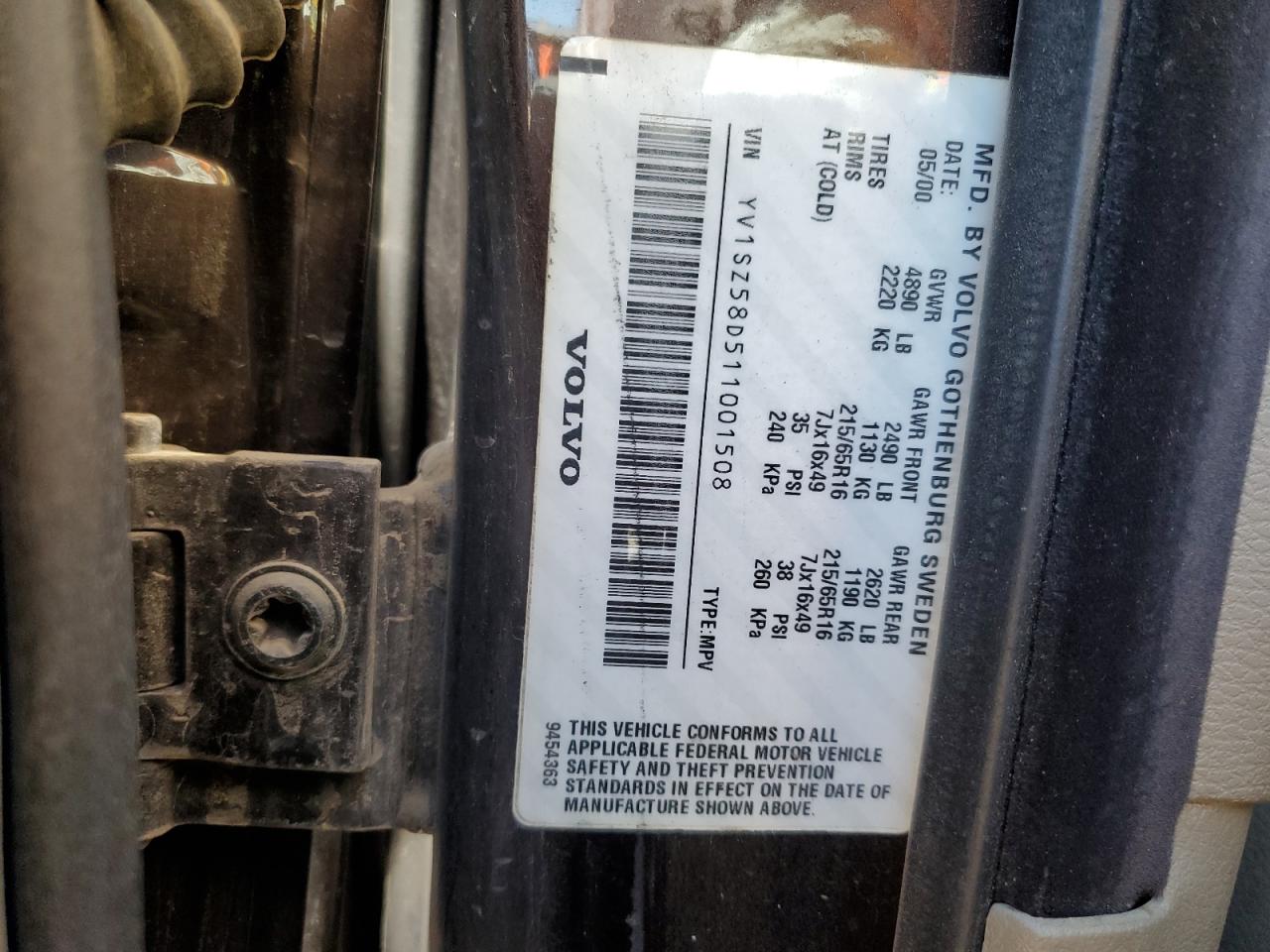 2001 Volvo V70 Xc VIN: YV1SZ58D511001508 Lot: 85367195