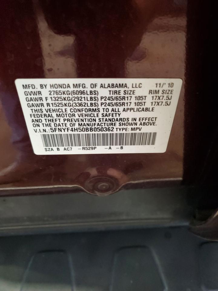 2011 Honda Pilot Exl VIN: 5FNYF4H50BB050362 Lot: 86252305