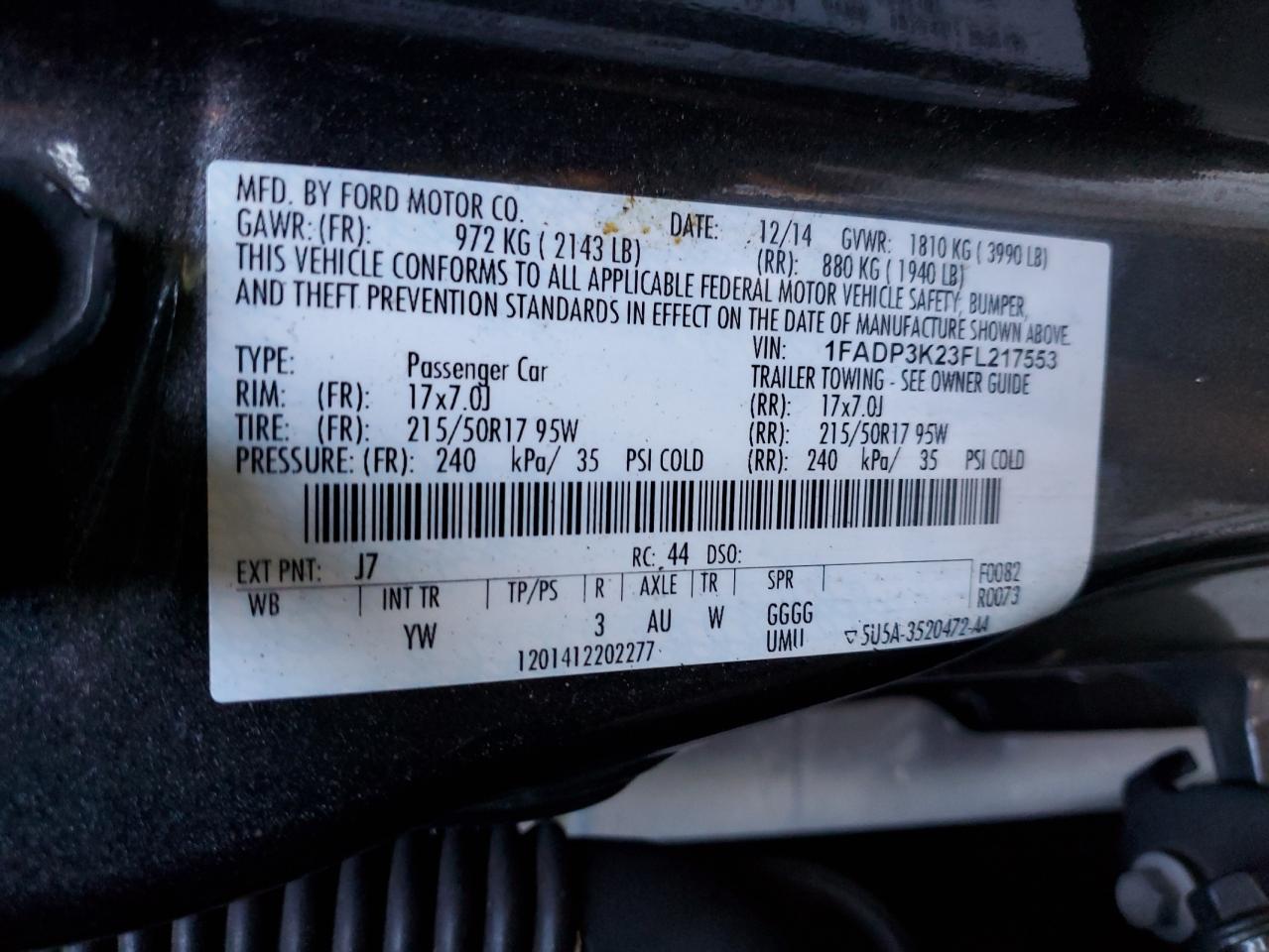 2015 Ford Focus Se VIN: 1FADP3K23FL217553 Lot: 85790305