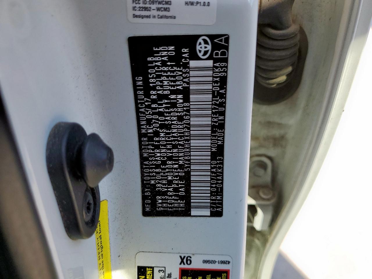 2017 Toyota Corolla L VIN: 5YFBURHEXHP706718 Lot: 85543835