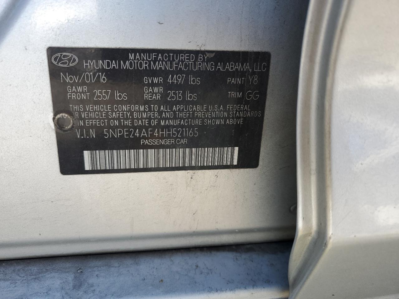 2017 Hyundai Sonata Se VIN: 5NPE24AF4HH521165 Lot: 85679265