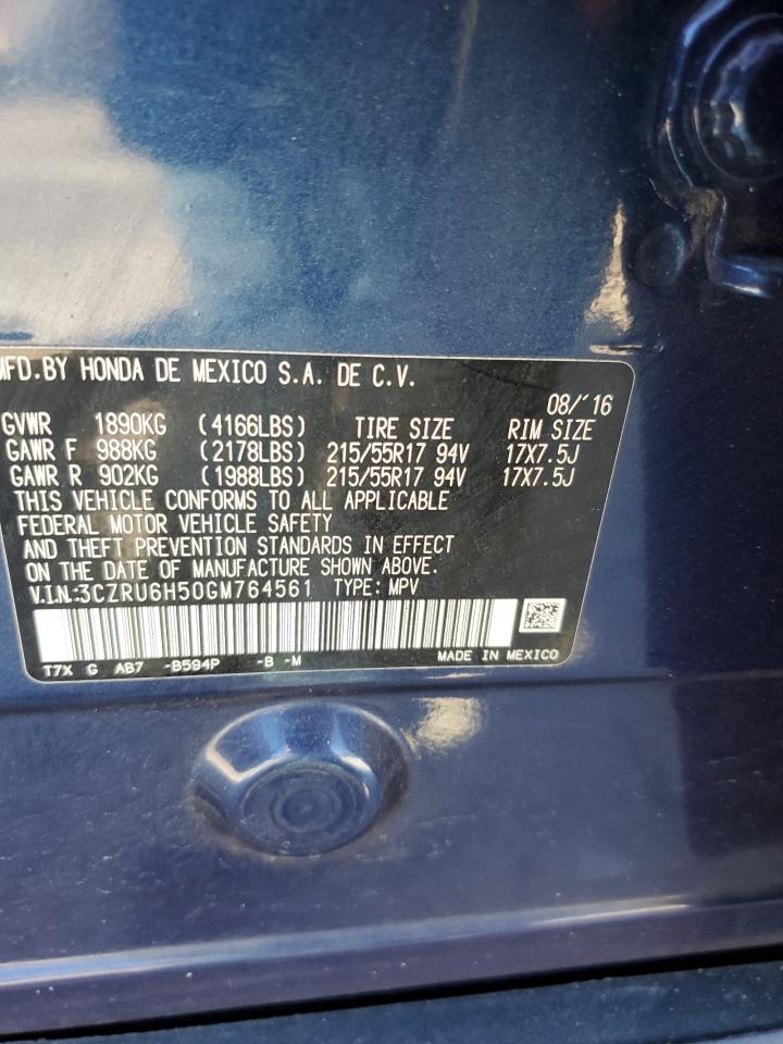 2016 Honda Hr-V Ex VIN: 3CZRU6H50GM764561 Lot: 89457165