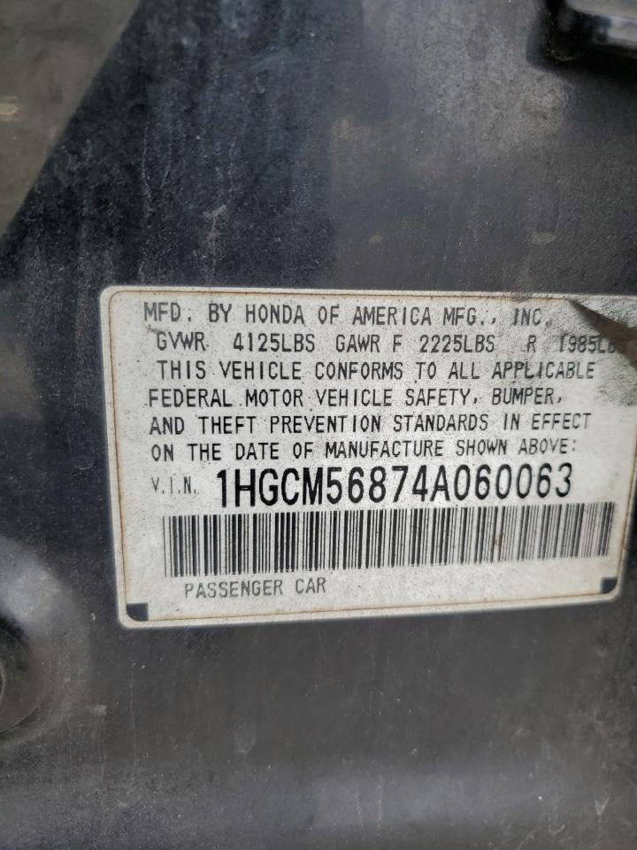 2004 Honda Accord Ex VIN: 1HGCM56874A060063 Lot: 85887735