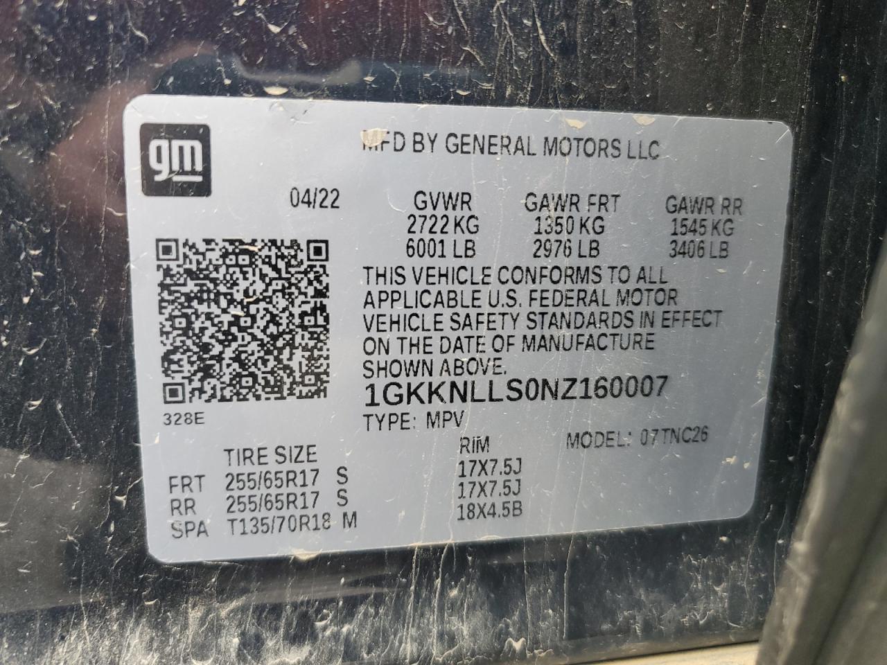 2022 GMC Acadia At4 VIN: 1GKKNLLS0NZ160007 Lot: 85208965