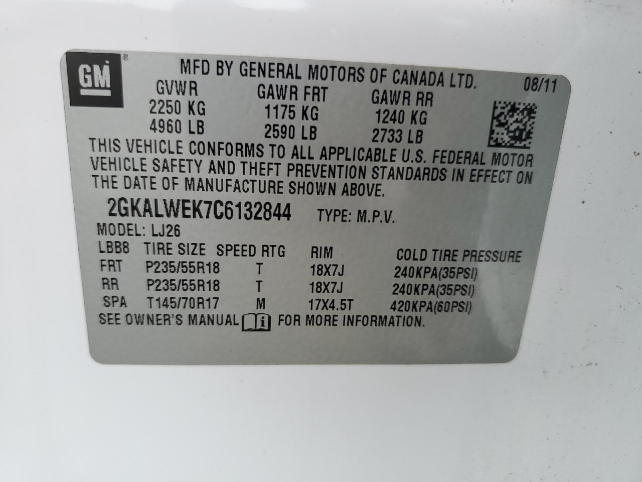 2012 GMC Terrain Slt VIN: 2GKALWEK7C6132844 Lot: 90870885