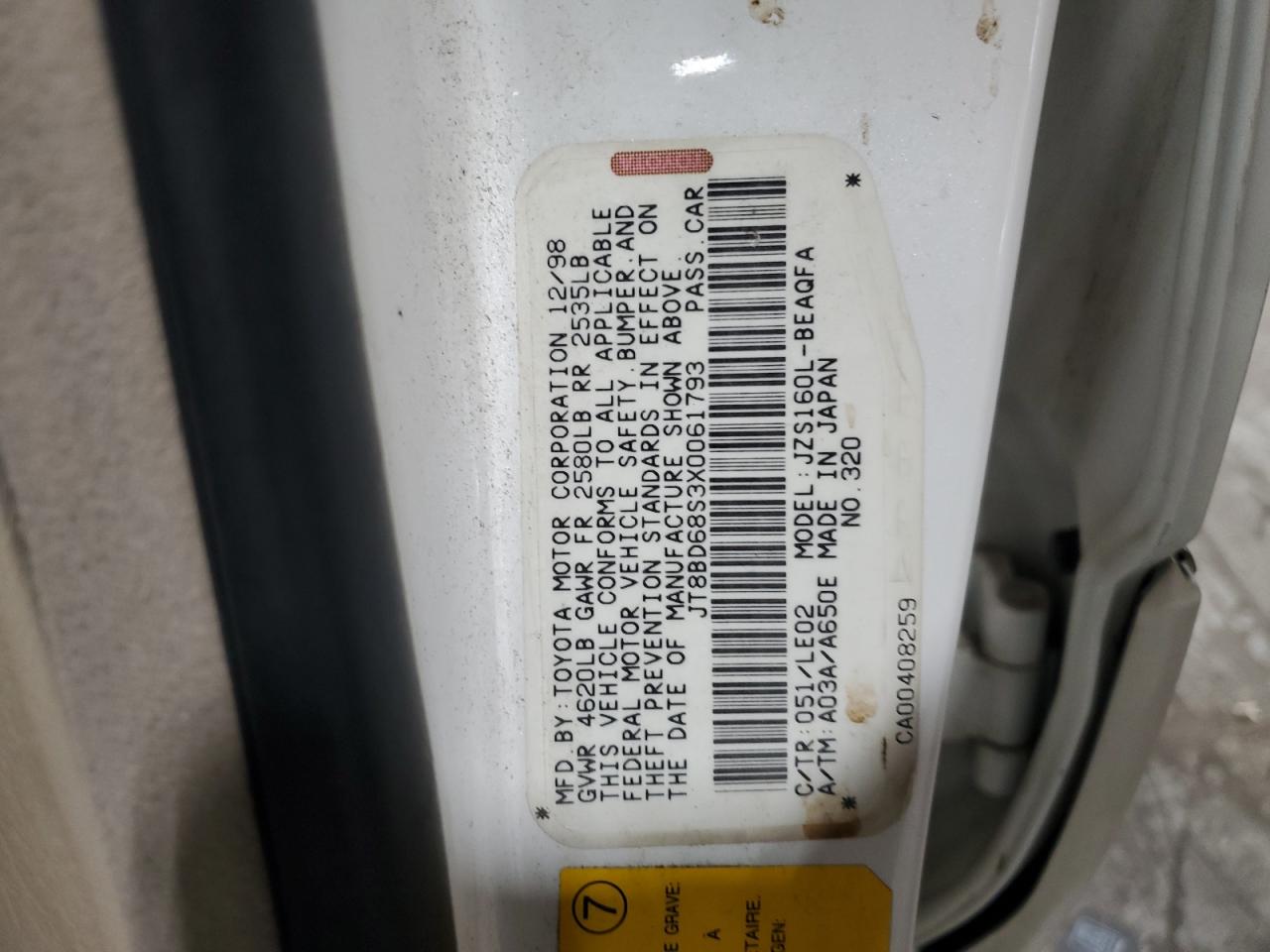 1999 Lexus Gs 300 VIN: JT8BD68S3X0061793 Lot: 84971775