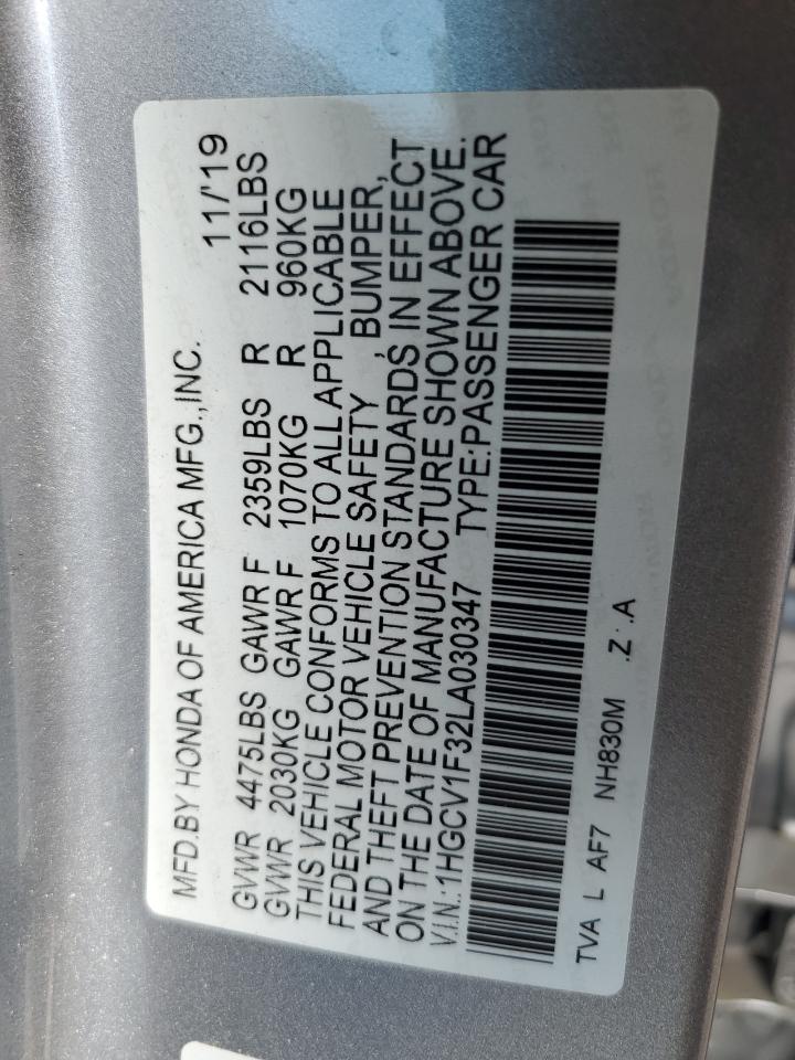 2020 Honda Accord Sport VIN: 1HGCV1F32LA030347 Lot: 85373775