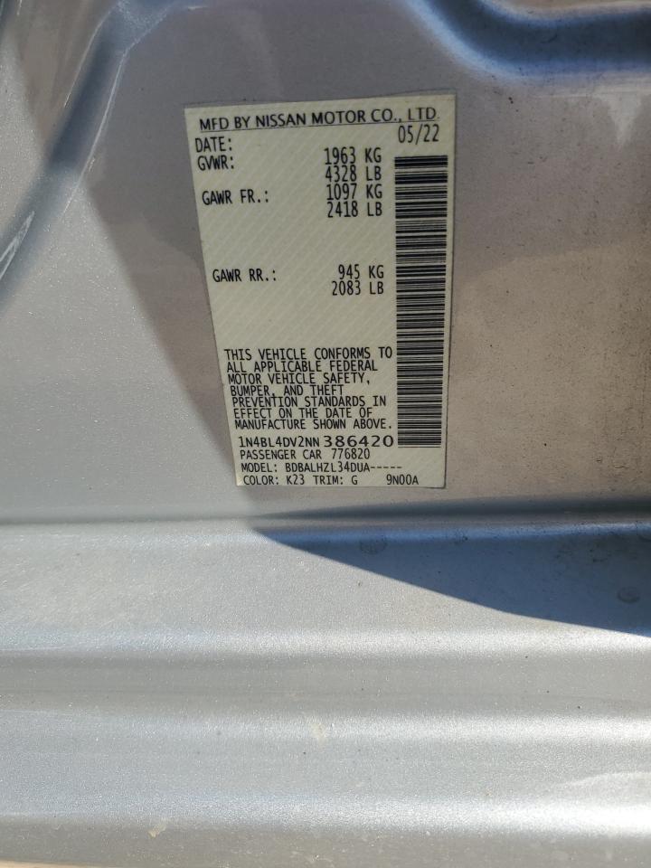 2022 Nissan Altima Sv VIN: 1N4BL4DV2NN386420 Lot: 84435945