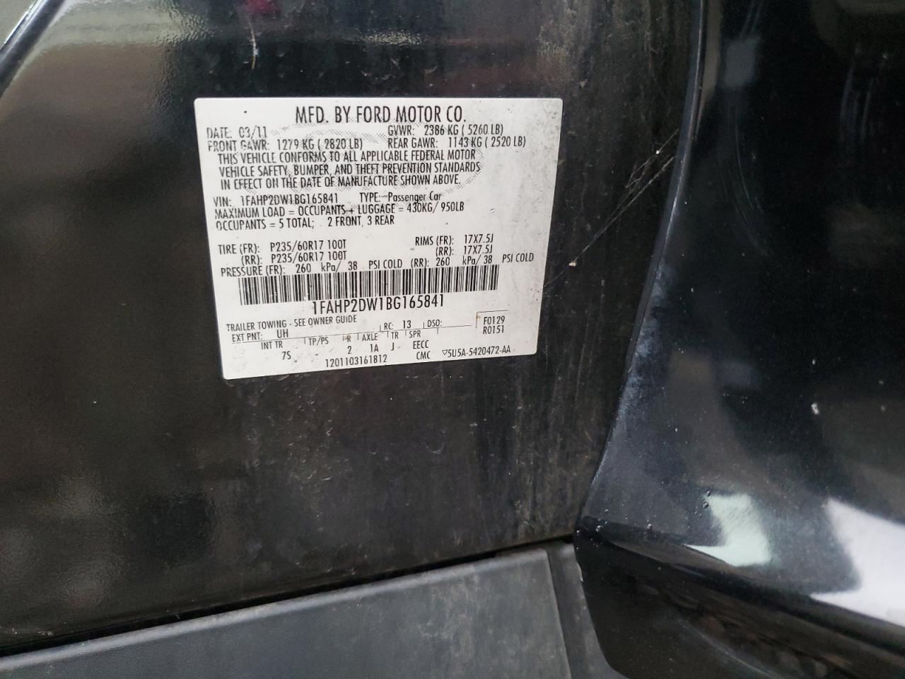 2011 Ford Taurus Se VIN: 1FAHP2DW1BG165841 Lot: 89439465