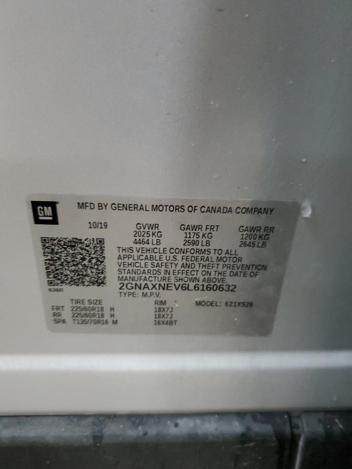 2020 Chev Equinox Premiere VIN: 2GNAXNEV6L6160632 Lot: 85262685