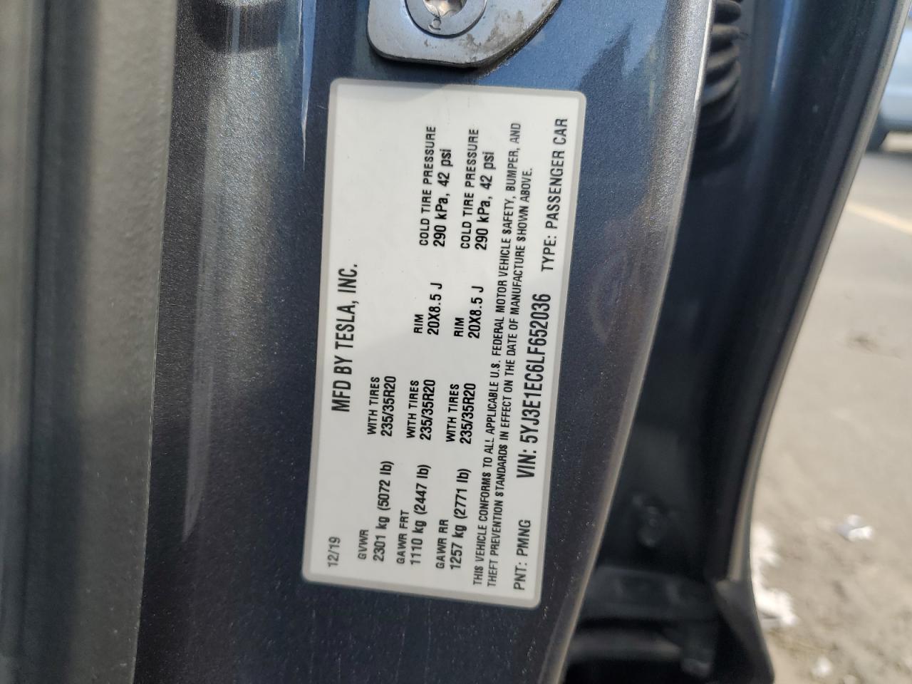 2020 Tesla Model 3 VIN: 5YJ3E1EC6LF652036 Lot: 84765635