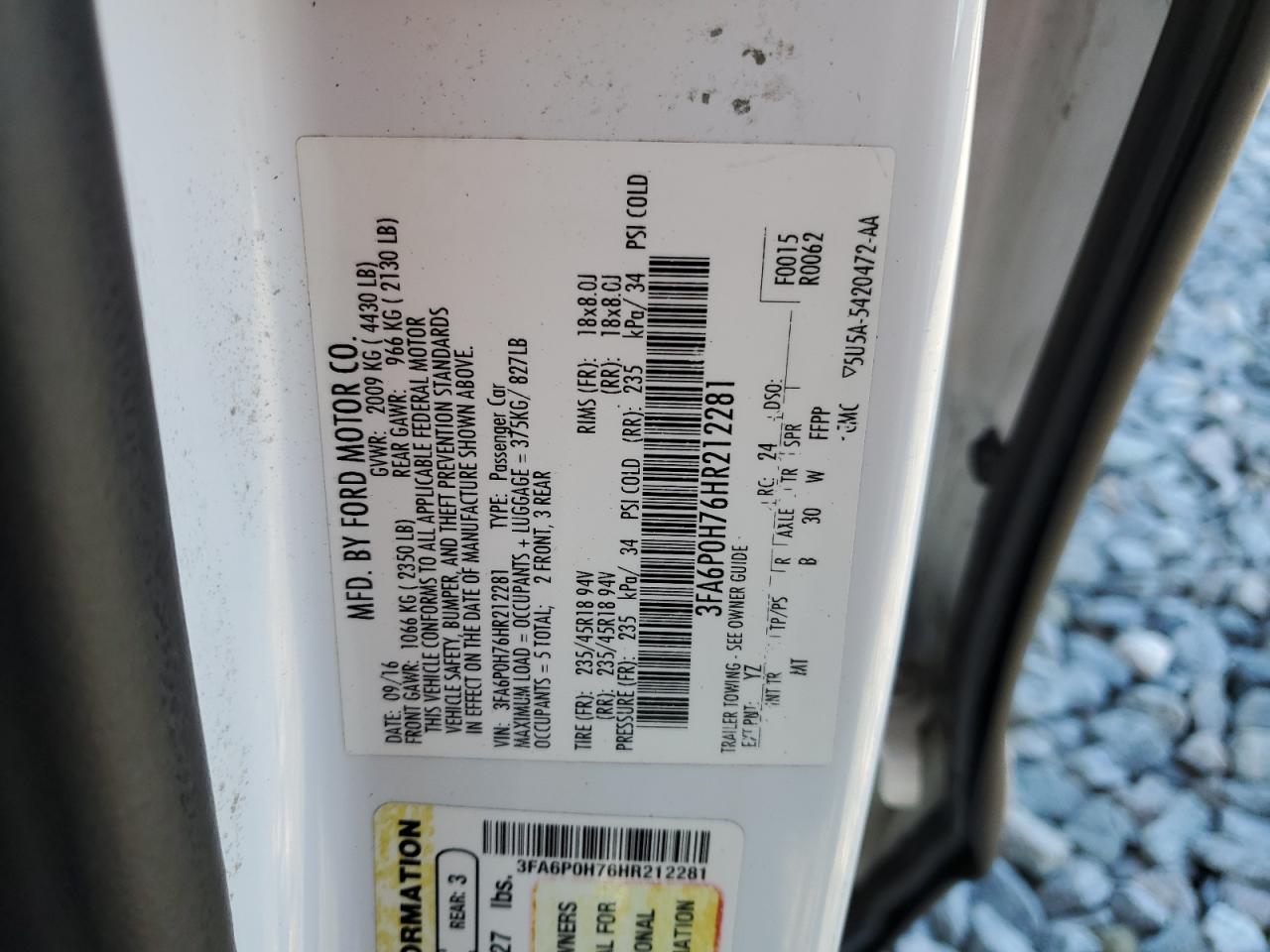 2017 Ford Fusion Se VIN: 3FA6P0H76HR212281 Lot: 82520095