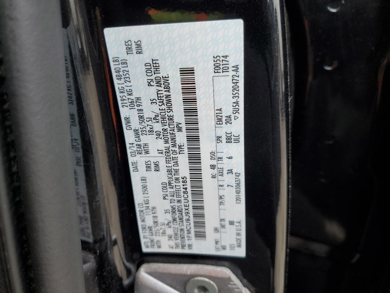 2014 Ford Escape Titanium VIN: 1FMCU9J9XEUC84185 Lot: 82599625