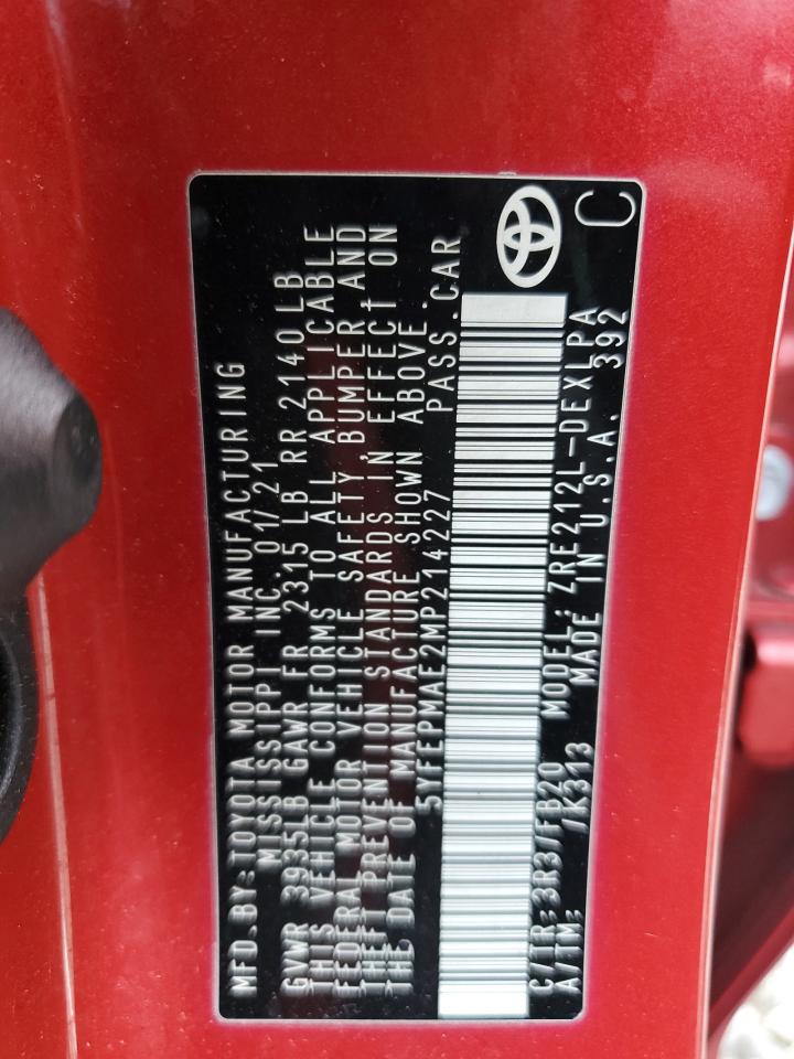 2021 Toyota Corolla Le VIN: 5YFEPMAE2MP214227 Lot: 81567325