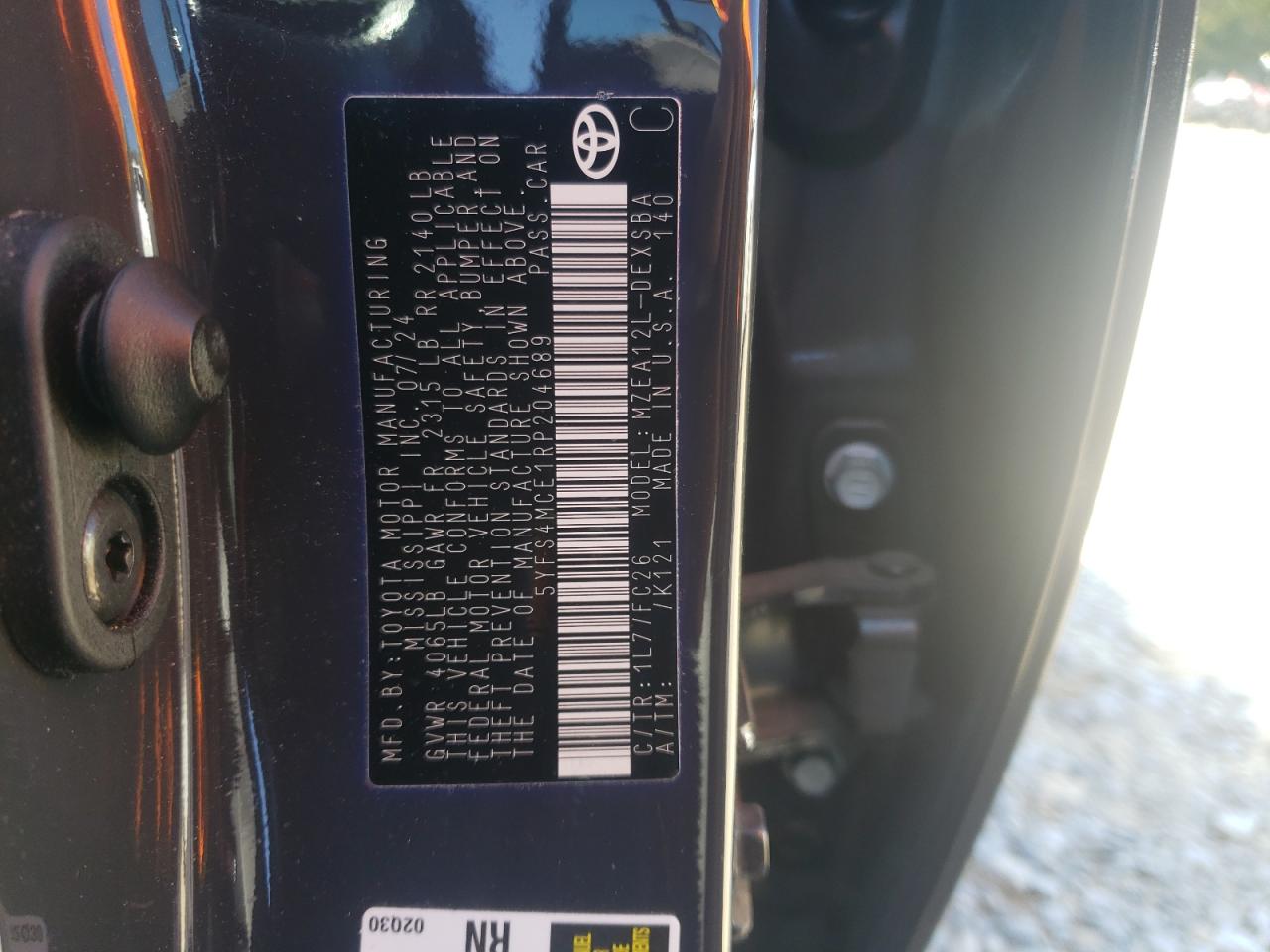 2024 Toyota Corolla Se VIN: 5YFS4MCE1RP204689 Lot: 86523145